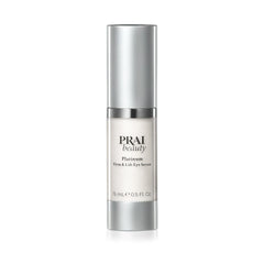 PRAI Beauty Platinum Firm and Lift Eye Serum applying demonstrates smooth, hydrating under-eye care