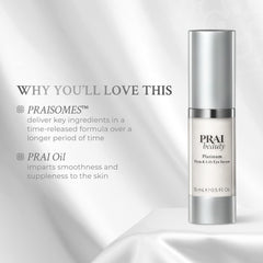 PRAI Beauty Platinum Firm and Lift Eye Serum ingredients highlight platinum and Praisomes for nourishment