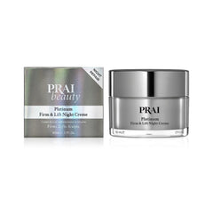 PRAI Platinum Firm & Lift Night Creme label detail emphasizing platinum formulation.