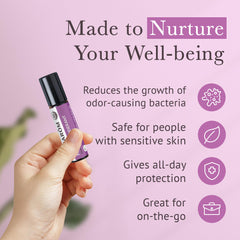 Pranarom floral deodorant roller underarm application for everyday use.