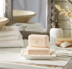 Fragrance-filled Pre de Provence soap bar in a bathroom