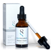Precision Skin RX Vitality Phloretin C Serum bottle showing soothing antioxidant protection for sensitive skin.