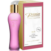Premier Dead Sea BIOX Serum bottle close-up shows silky, non-greasy texture.