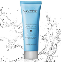 Premier Dead Sea Facial Cleanser bottle close-up showing soothing, hydrating formula for daily use.