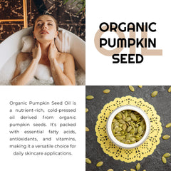 Close-up of Premium Nature Pumpkin Seed Oil bottle with pure formula.