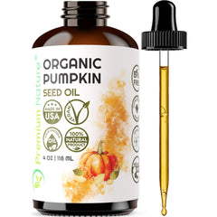 Premium Nature Pumpkin Seed Oil bottle pour for easy skin application.