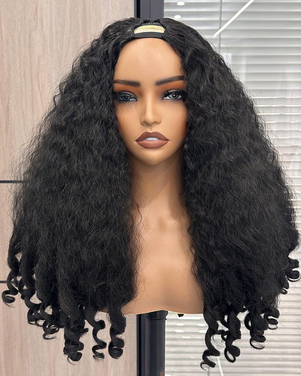 PREMPO Afro V Part Wig 20in with curly end, adds natural volume.