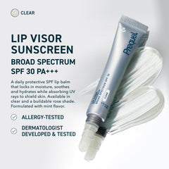 Prequel Skin Lip Visor in hand, hydrating, non-sticky SPF 30 formula.