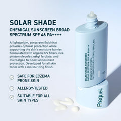Close-up of Prequel Skin Solar Shade texture showing a light, non-greasy hydrating formula.