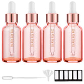 PrettyCare rose glass bottle with droppers for precise essential oil dosing.