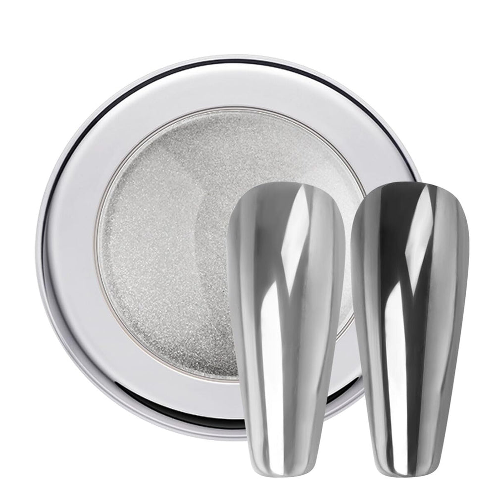 PrettyDiva chrome nail powder silver jar for a premium mirror finish on nails.