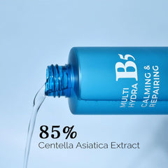 PRETTYSKIN Hydra B5 Toner label closeup highlights Centella-rich formula for soothing nourishment.