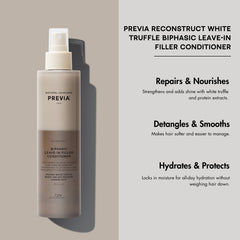 PREVIA biphasic leave-in on damp hair for easy distribution and moisture