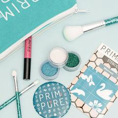 Prim and Pure Mermaid Blue bioglitter eyeshadow for sparkle during pretend makeup.