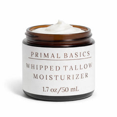 Primal Basics vanilla beef tallow moisturizer jar with natural packaging and subtle vanilla aroma.