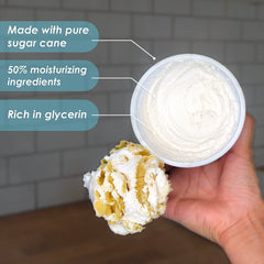 Sugar Whip used in shower delivering rich lather and soft skin.