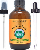 PRIME NATURAL Marula Oil bottle with pump for easy daily skin care.