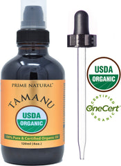 PRIME NATURAL Tamanu oil bottle with dropper for precise measurements and mess-free use.