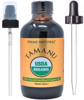 PRIME NATURAL Tamanu oil bottle with pump for controlled application and deep hydration.