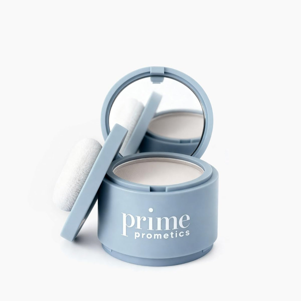Prime Prometics Instant Coverage Hairline Powder hides gray roots for a natural fuller look.