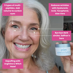 Prime Prometics PrimeEyes Hydrate texture swatch highlights non-greasy formula.