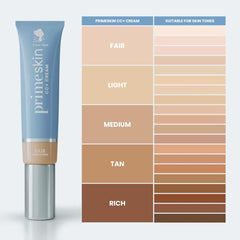 PrimeSkin CC+ Cream application close-up highlights even tone and light coverage.