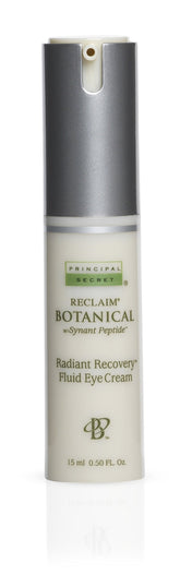 Principal Secret reclaim botanical eye cream bottle close-up for brightening the eye area.