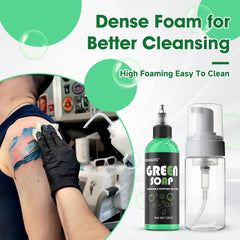 Proamate Green Tattoo Soap lather being gently applied to skin