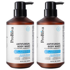 ProBliva antifungal body wash bottle highlights medicated formula for daily skin defense.