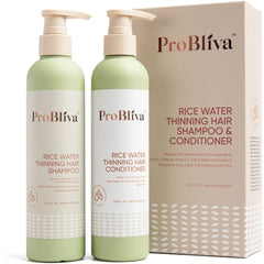 ProBliva Rice Water Shampoo bottle shows potential support for thinning hair.