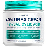 Project 701 Urea Cream 40% jar close-up highlighting keratolytic power for rough calluses.