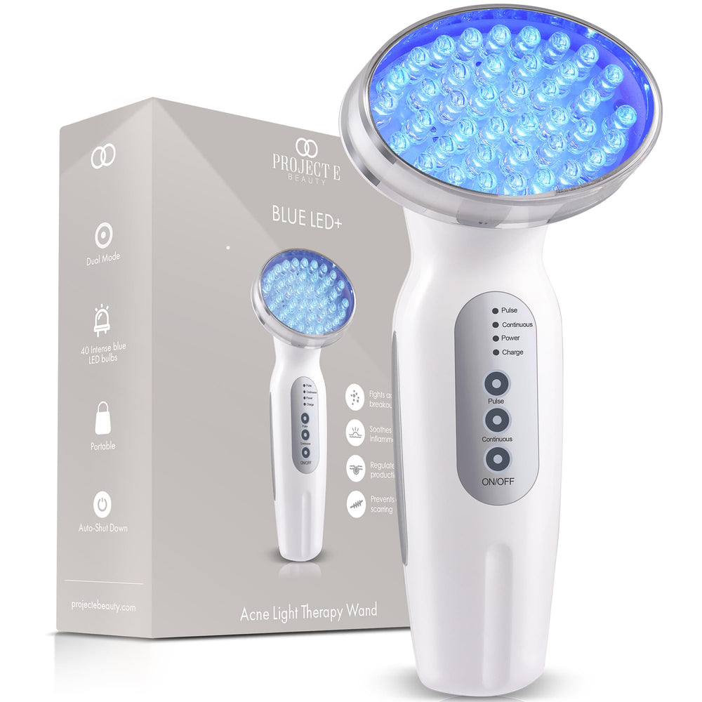 Project E Beauty Blue LED Light Therapy device front view for clear skin and gentle rejuvenation