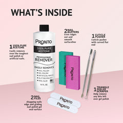 Pronto acetone remover 16oz bottle for gel and acrylic polish removal.