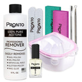 Pronto Gel Nail Polish Remover bottle with pure acetone for fast gel polish removal.