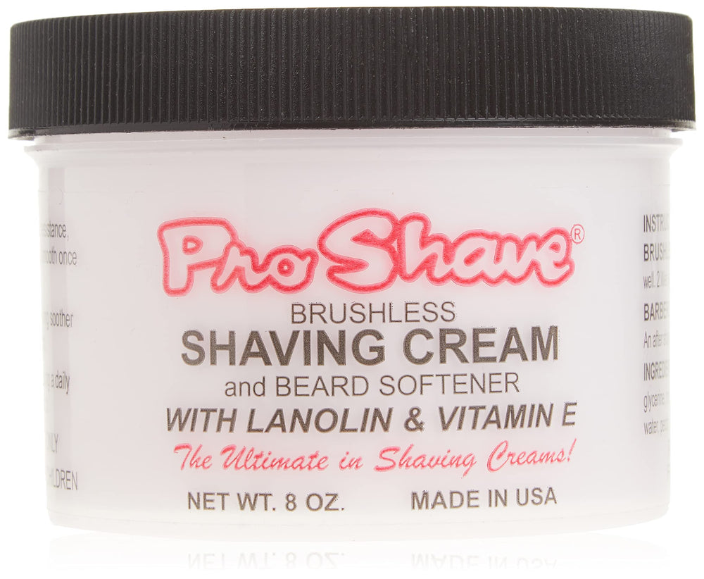 Proshave shaving cream bottle close-up showing rich smooth formula for a comfortable shave.