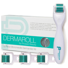 Prosper Beauty Derma Roller kit front view showing integrated head with 600 titanium needles for at-home skincare