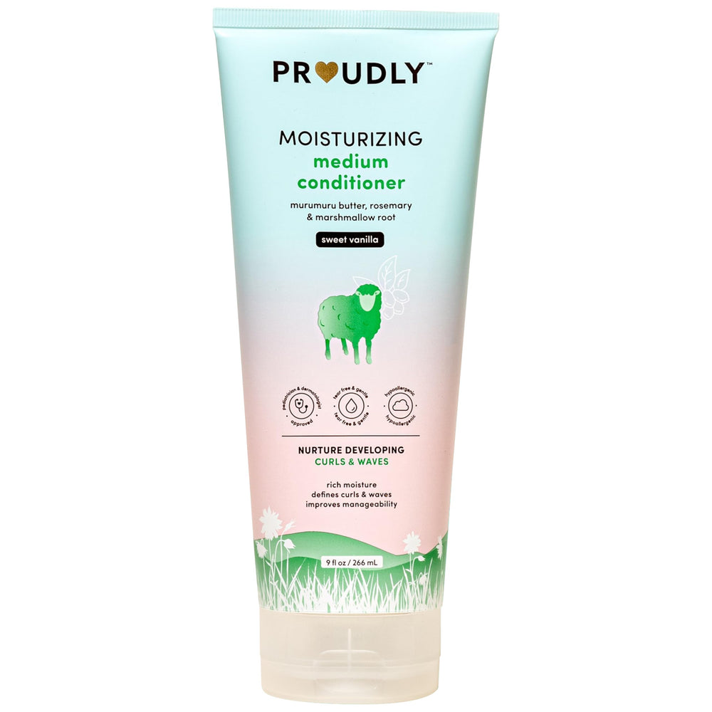 PROUDLY baby-conditioner bottle front view highlighting a moisture-rich formula.