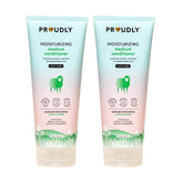 PROUDLY Moisturizing Baby Conditioner bottle pour shows easy grip and gentle hydration for textured hair.