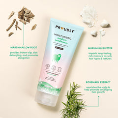 PROUDLY Moisturizing Baby Conditioner hair-definition image shows smooth curls forming without heaviness.