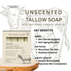 PROVENCE ESSENTIALS bar shows raw honey infusion for creamy lather and mild cleansing