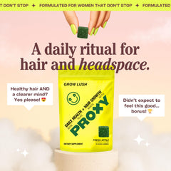 PROXY Hair Growth Gummies back label highlights biotin, folate, inositol, and nettle