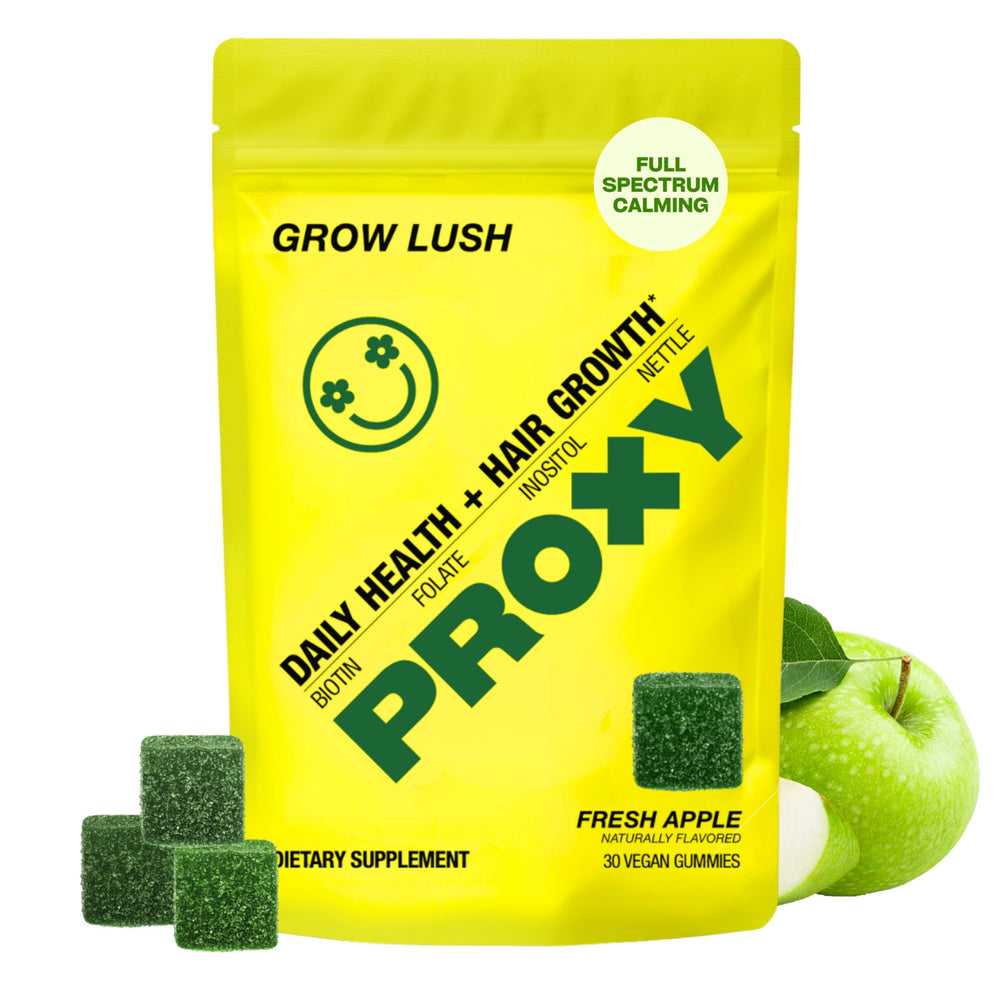 PROXY Hair Growth Gummies bottle front with vegan green apple formula for daily nourishment