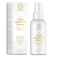 Psalmonica Hair Growth Serum bottle close-up highlighting a formula for thicker-looking hair