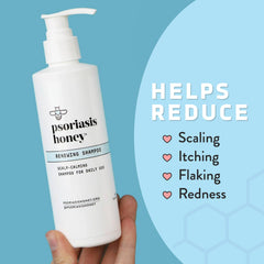 PSORIASIS HONEY Renewing Shampoo with argan oil and aloe for healthy shine.