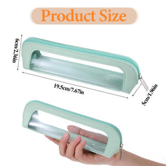 Psyqtsuary light green makeup bag side view with compact PU leather, ideal for travel.