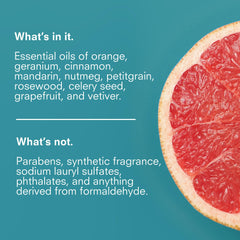 Public Goods essential oils closeup highlighting grapefruit and mandarin aroma