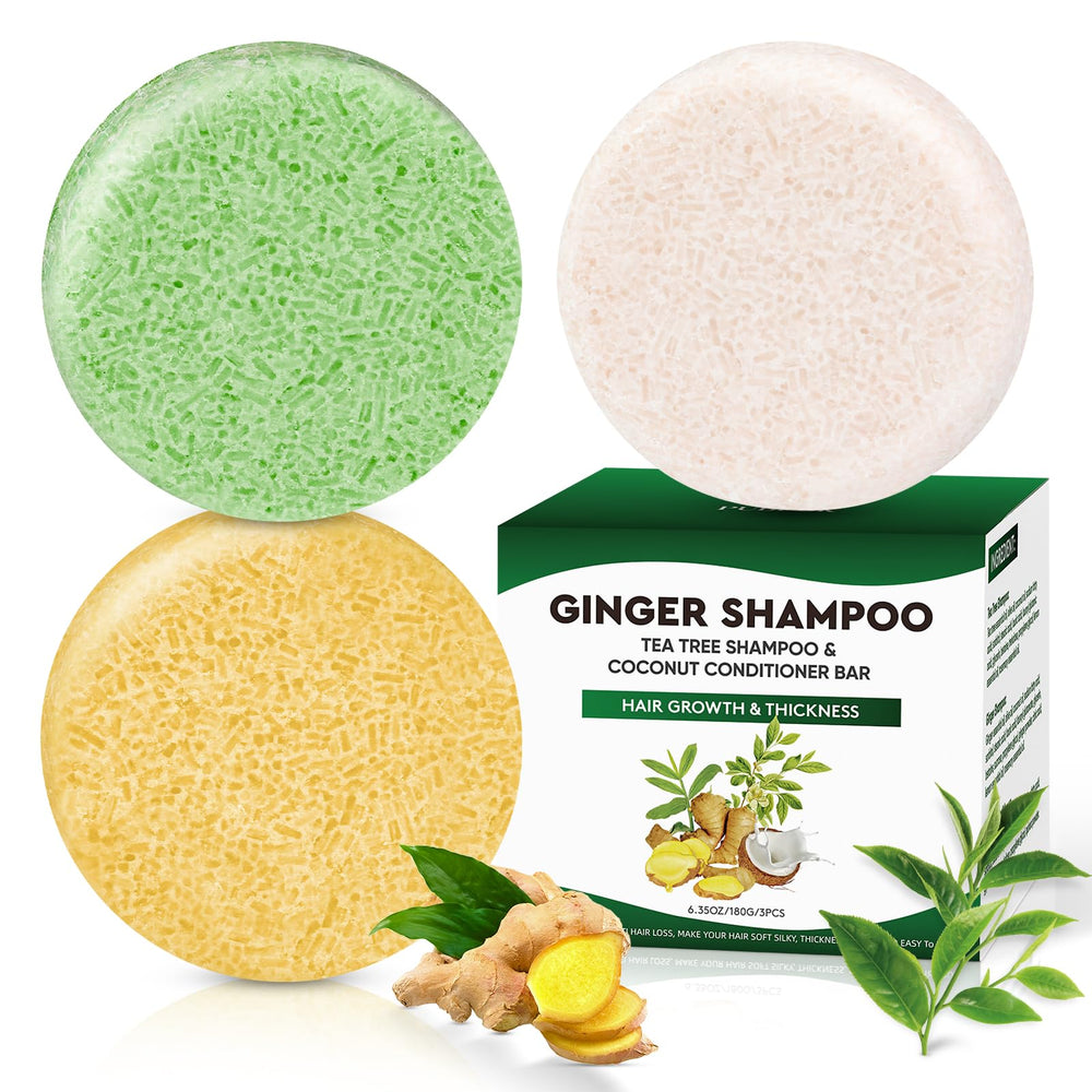 Pubpok Ginger and Tea Tree bar shampoo and conditioner set, refreshing scalp and oil control.