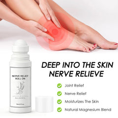 Pucges Nerve Relief Roll-On being applied to skin for targeted comfort.