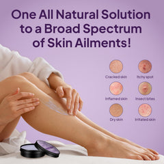 Pumice Valley Foot Balm lavender bottle on nightstand beside hydrated feet
