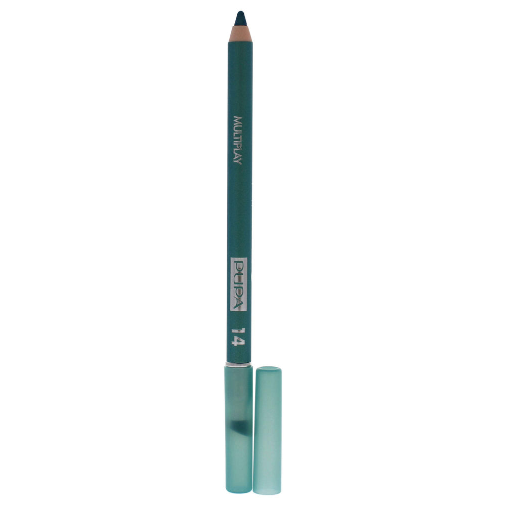 Pupa Milano Multiplay Eye Pencil 14 Water Green closeup highlighting vibrant, blendable colour for precise lining.